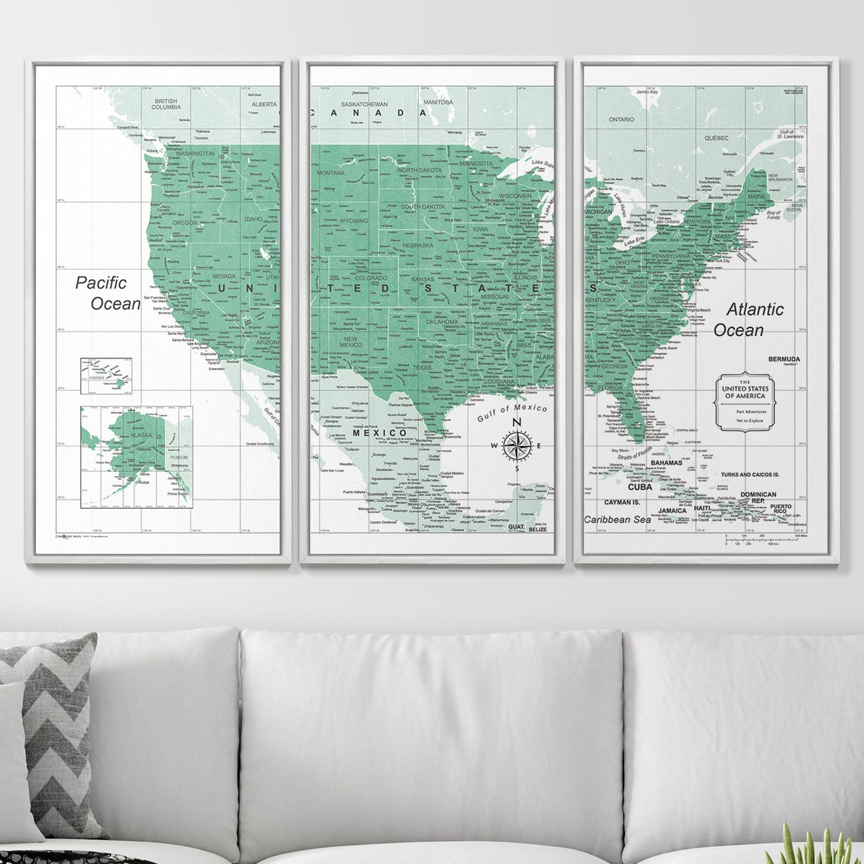 Push Pin USA Map Pin Board - Green Color Splash - Pins Included!