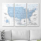 Push Pin USA Map Pin Board - Light Blue Color Splash - Pins Included!