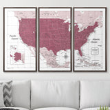 Push Pin USA Map Pin Board - Burgundy Color Splash - Pins Included!