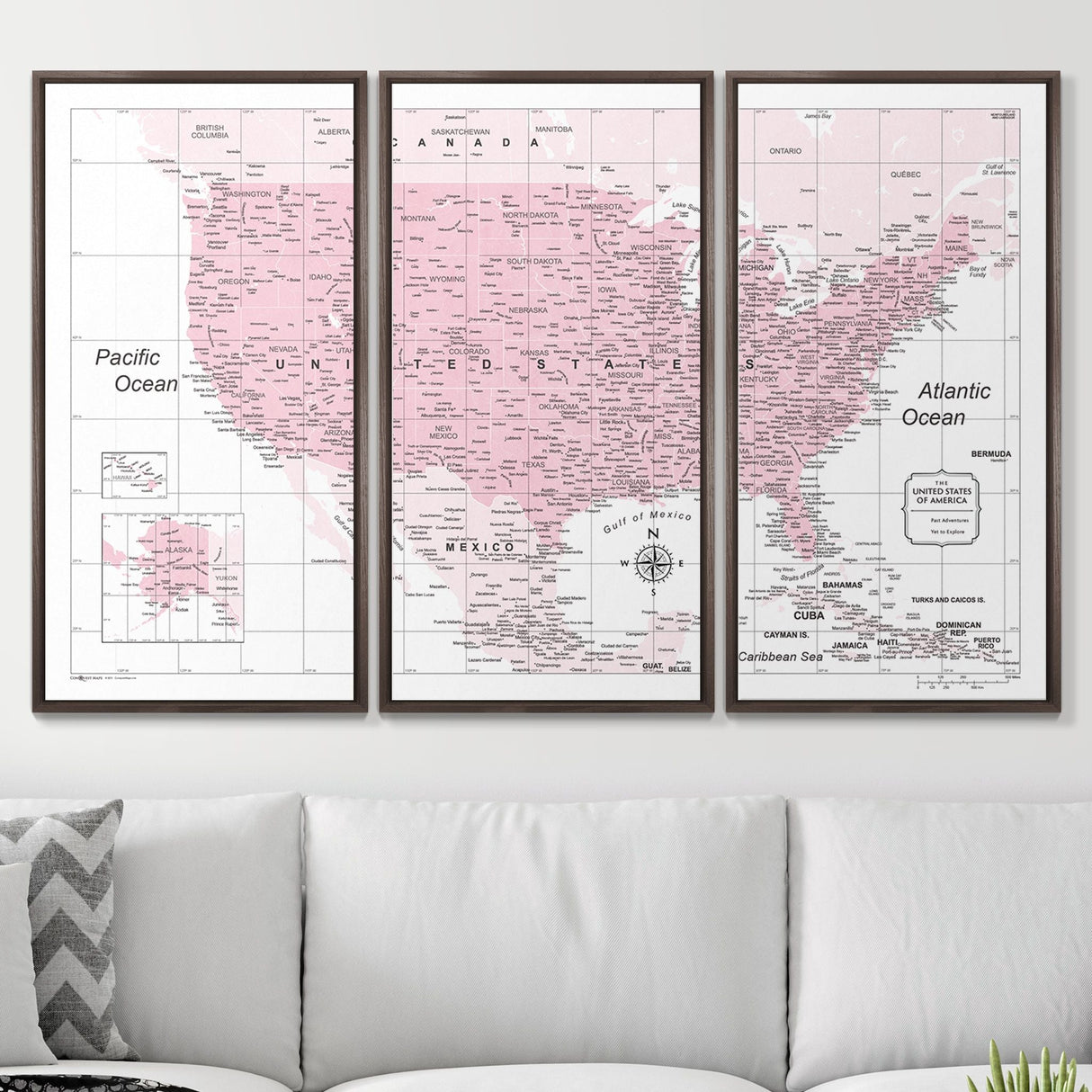 Push Pin USA Map Pin Board - Pink Color Splash - Pins Included!