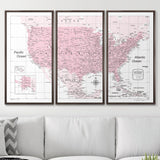 Push Pin USA Map Pin Board - Pink Color Splash - Pins Included!