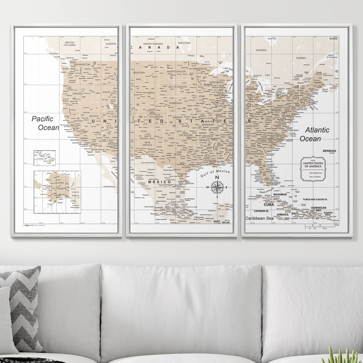 Push Pin USA Map Pin Board - Light Brown Color Splash - Pins Included!