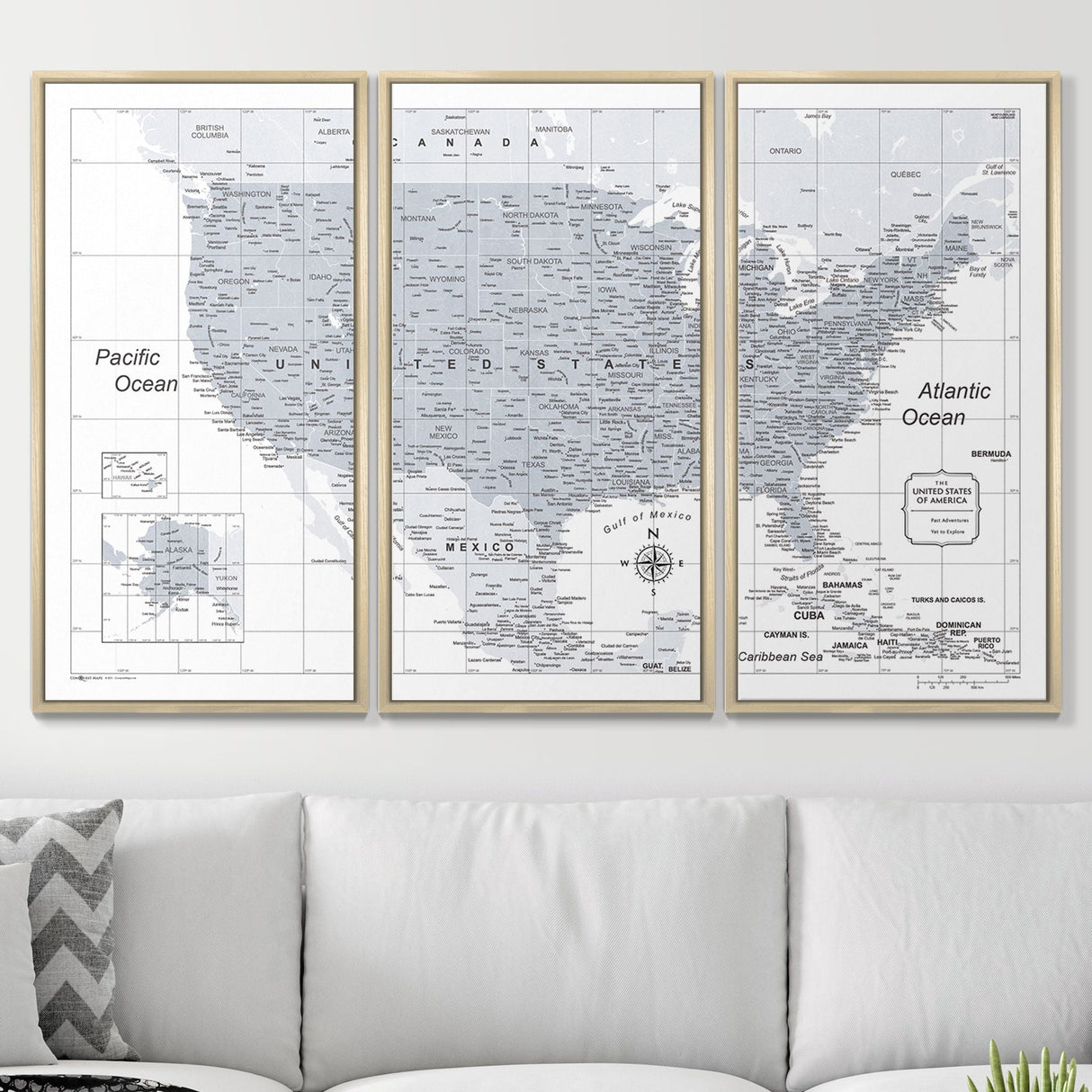 Push Pin USA Map Pin Board - Light Gray Color Splash- Pins Included!