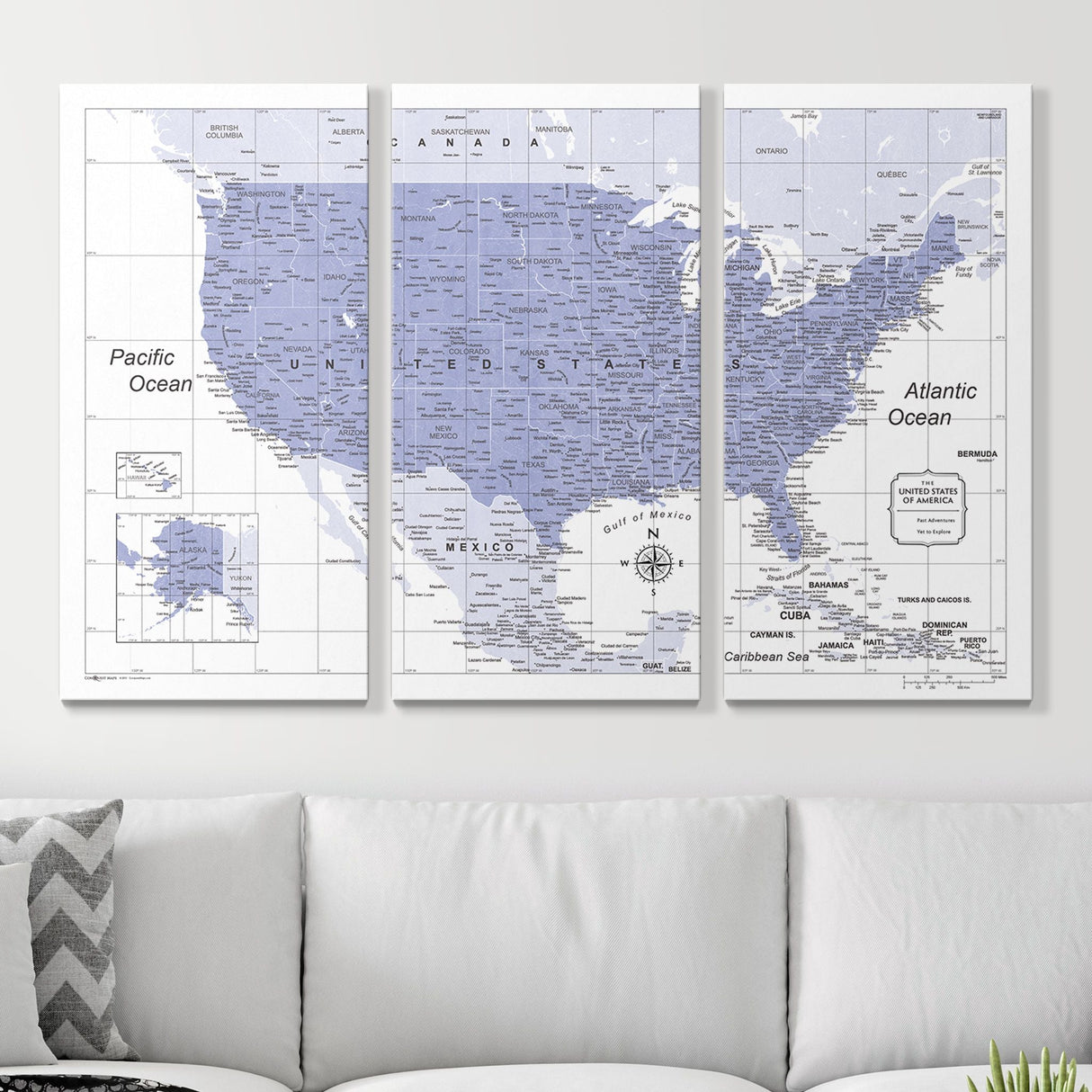 Push Pin USA Pin Board Map - Purple Color Splash - Pins Included!