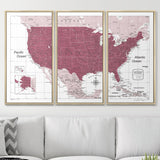 Push Pin USA Map Pin Board - Burgundy Color Splash - Pins Included!