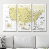 Push Pin USA Map Pin Board - Yellow Color Splash - Pins Included!