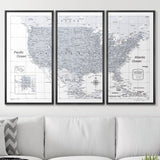 Push Pin USA Map Pin Board - Light Gray Color Splash- Pins Included!