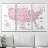 Push Pin USA Map Pin Board - Pink Color Splash - Pins Included!