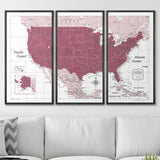 Push Pin USA Map Pin Board - Burgundy Color Splash - Pins Included!