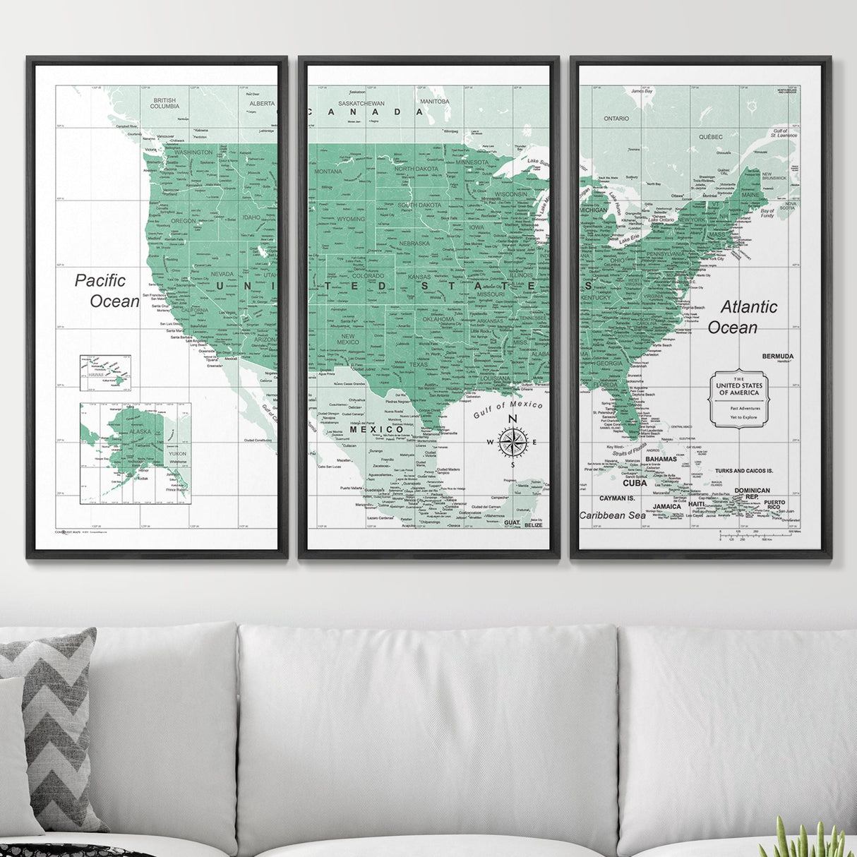 Push Pin USA Map Pin Board - Green Color Splash - Pins Included!