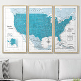 Push Pin USA Pin Board Map - Teal Color Splash - Pins Included!