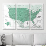 Push Pin USA Map Pin Board - Green Color Splash - Pins Included!