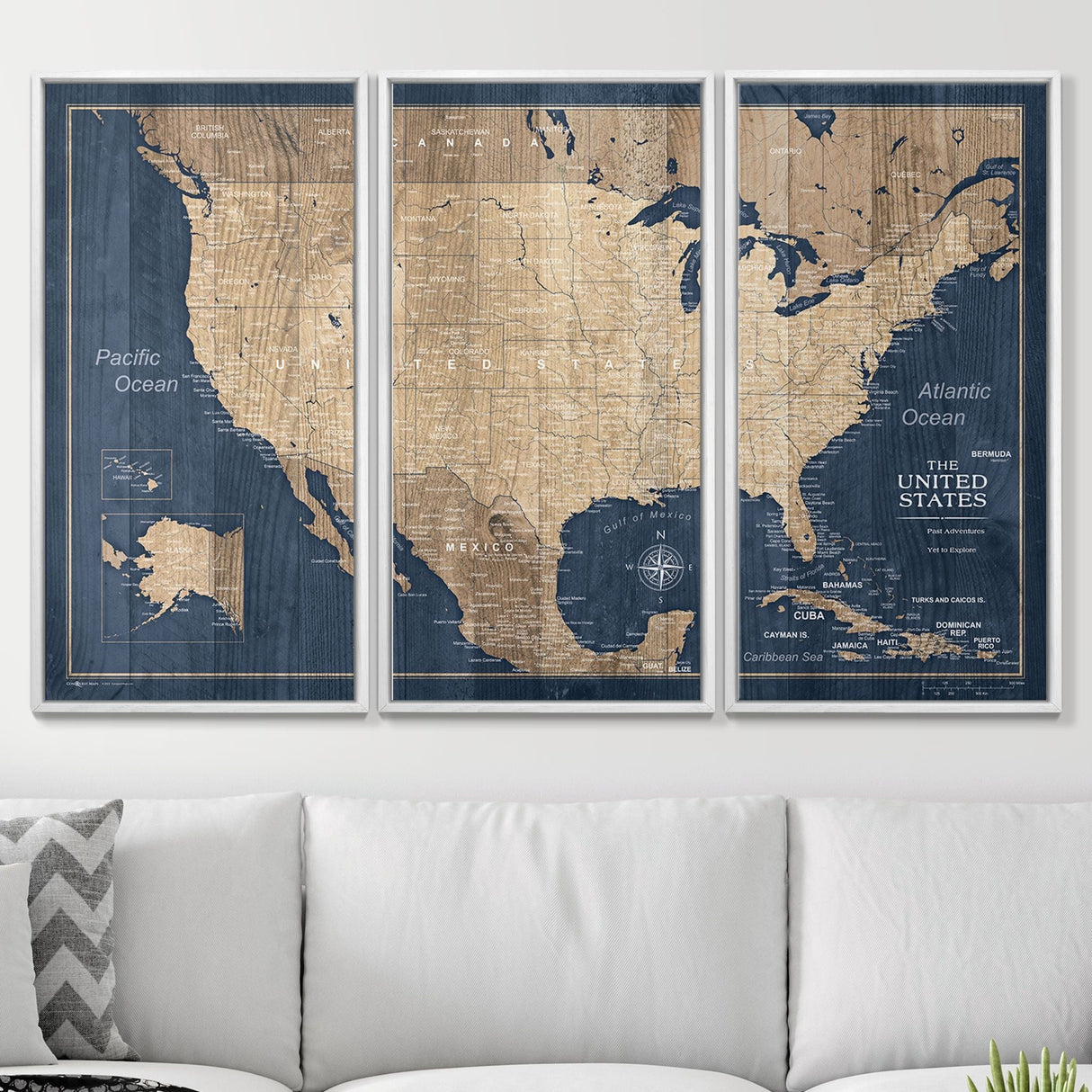 Push Pin USA Map Pin Board - Deep-Sea Drift - Pins Included!