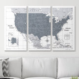 Push Pin USA Map Pin Board - Dark Gray Color Splash - Pins Included!