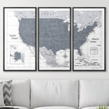 Push Pin USA Map Pin Board - Dark Gray Color Splash - Pins Included!