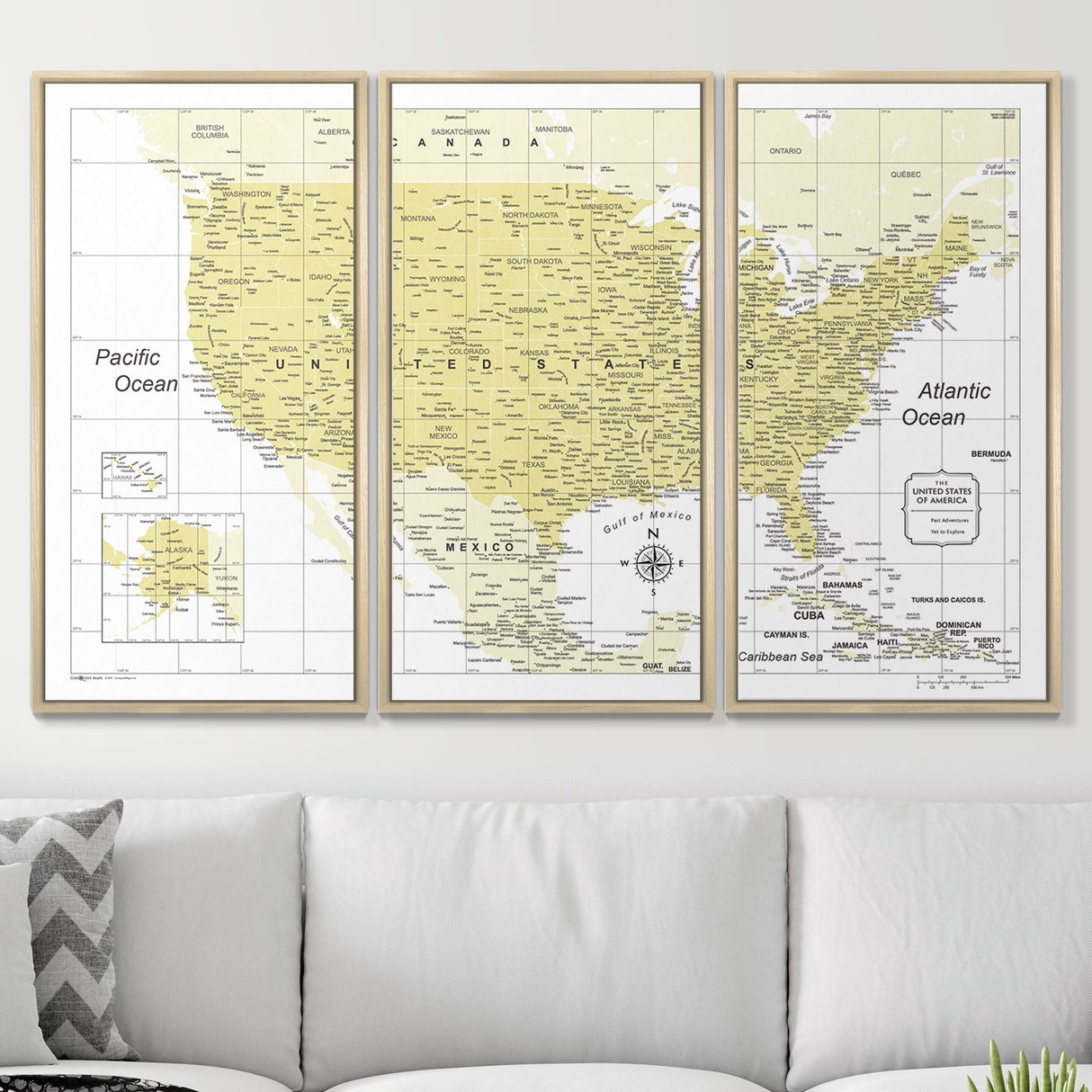 Push Pin USA Map Pin Board - Yellow Color Splash - Pins Included!