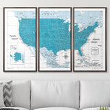 Push Pin USA Pin Board Map - Teal Color Splash - Pins Included!