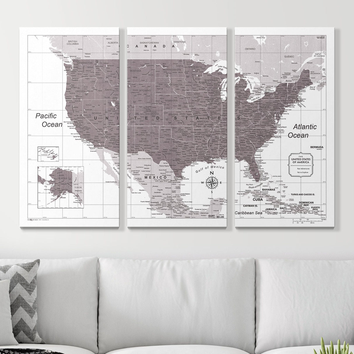 Push Pin USA Map Pin Board - Dark Brown Color Splash - Pins Included!