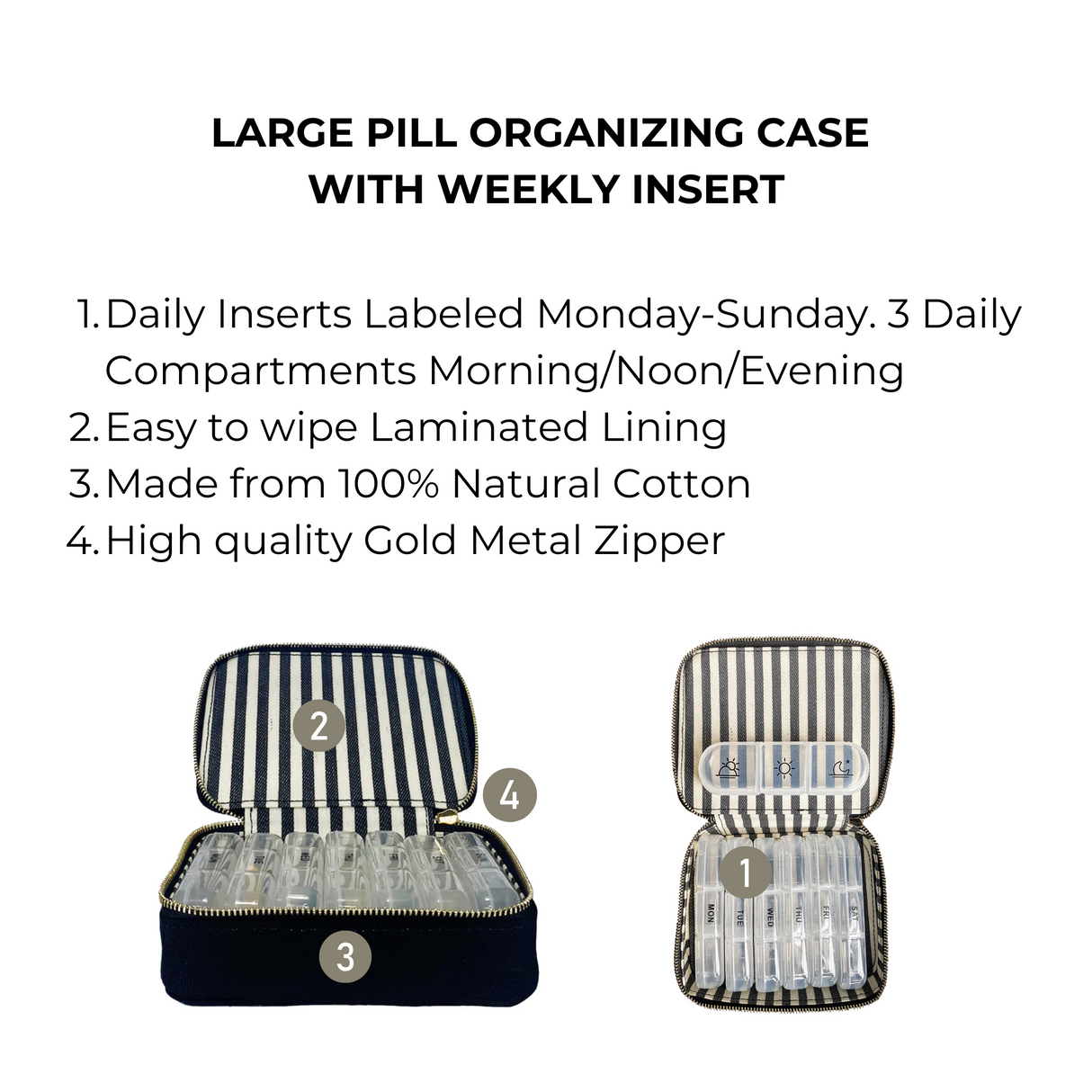 Large Pill Travel Case with Individual Daily Pill Organizer, Black