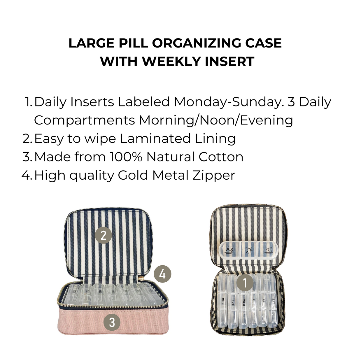 Large Pill Travel Case with Individual Daily Pill Organizer, Pink/Blush