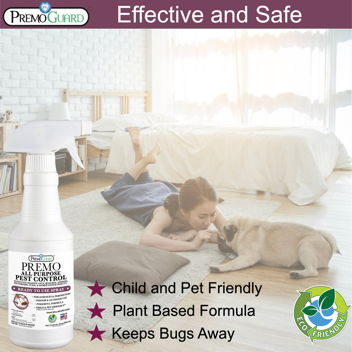 All Purpose Pest Control Spray - 32 oz -Plant Based All Natural Non-Toxic - By Premo Guard