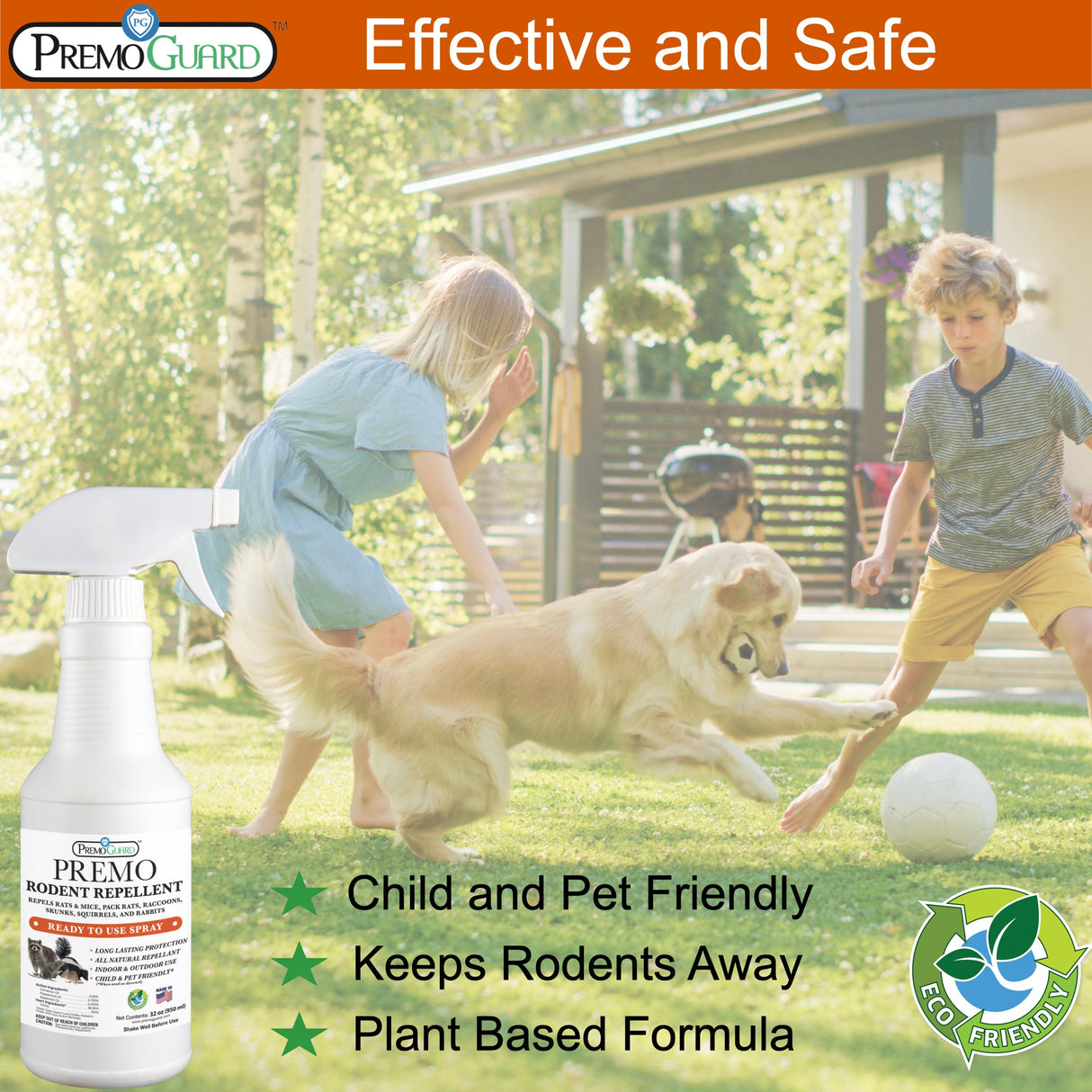 Rodent Repellent Spray - 32 oz - Plant Based All Natural Non-Toxic - By Premo Guard