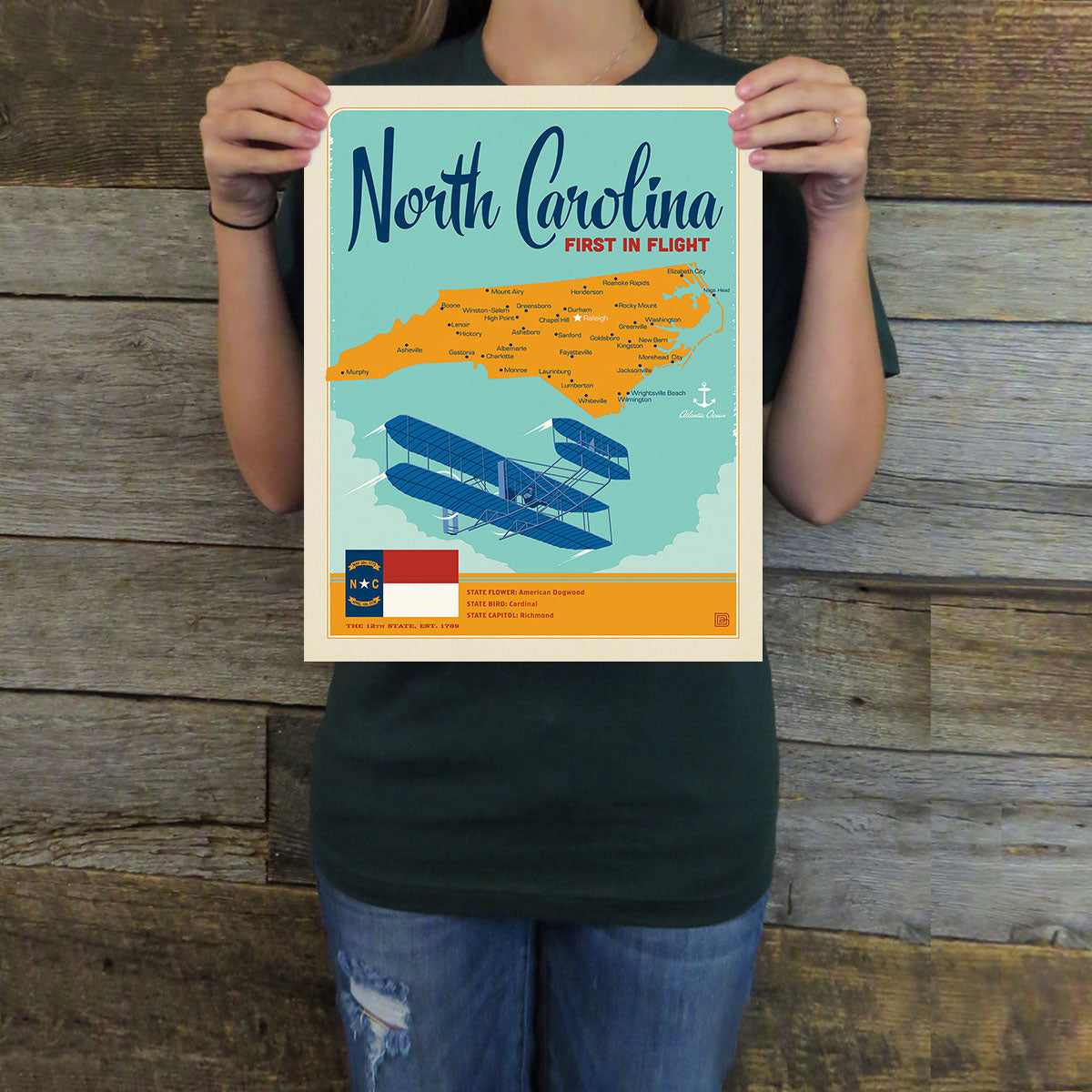 North Carolina: Map (State Pride) Art Print