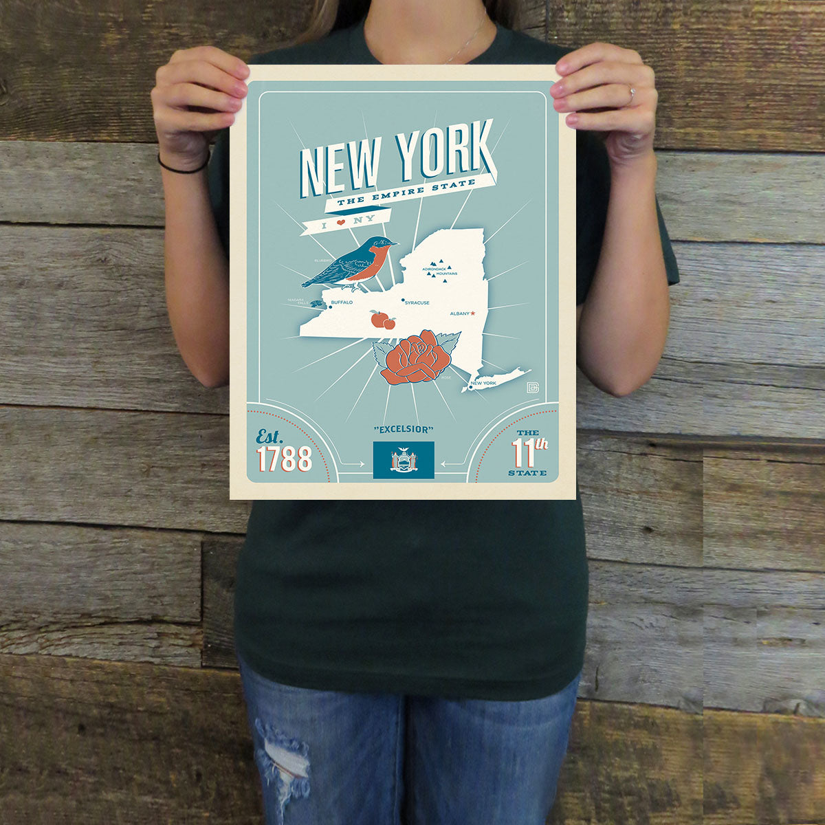 New York: Map (State Pride) Art Print