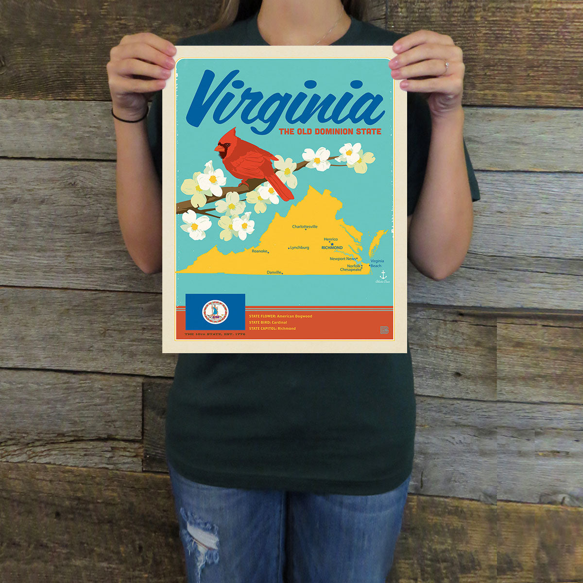 Virginia: Map (State Pride) Art Print