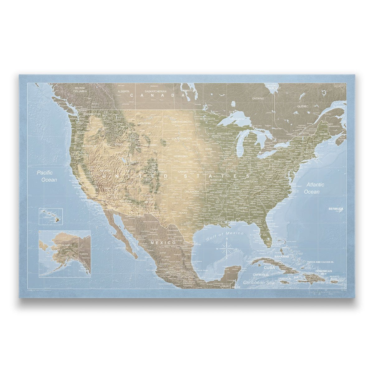 Push Pin USA Map Pin Board - Natural Earth - Pins Included!