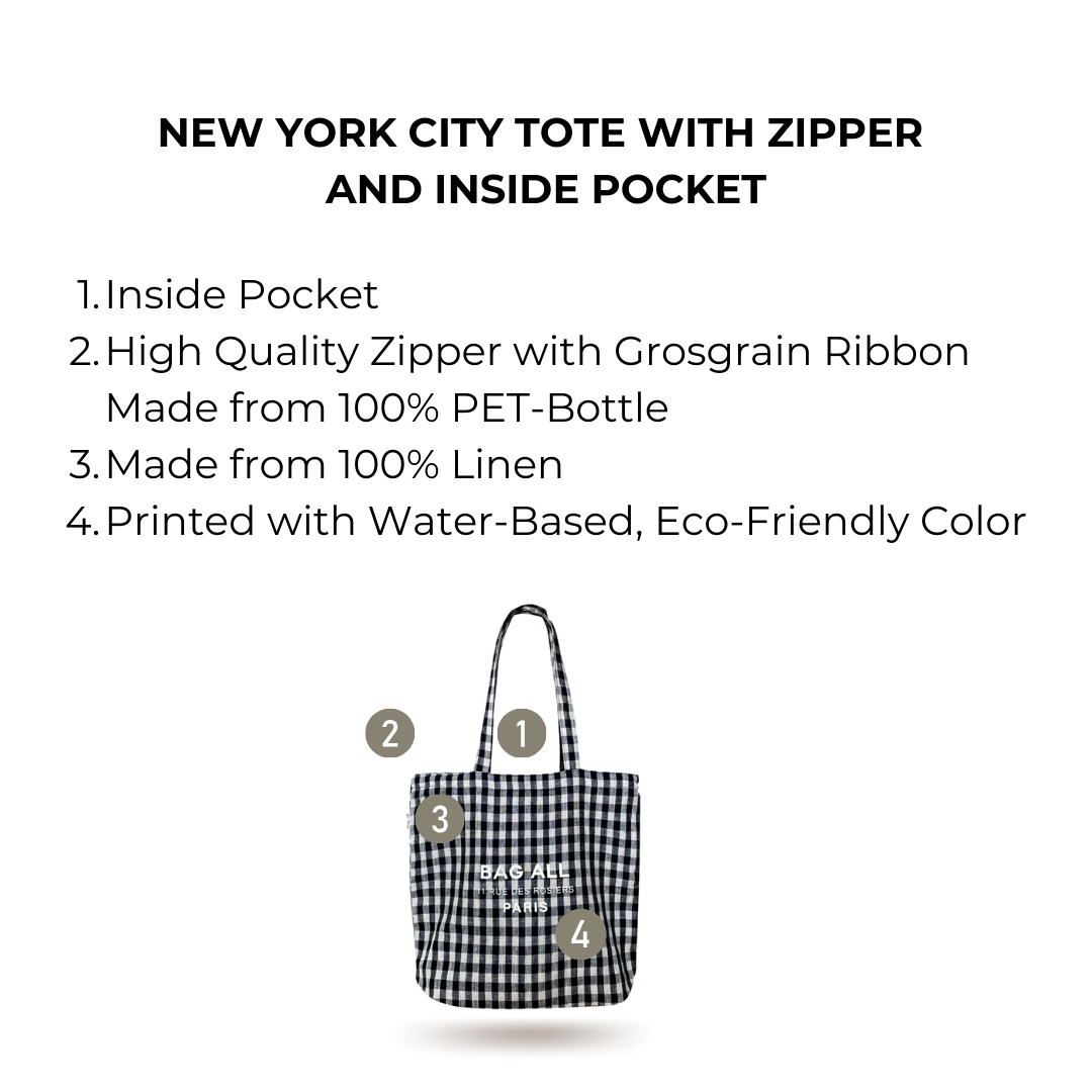 New York City Tote with Zipper and Inside Pocket, Gingham