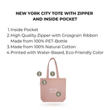 New York City Tote with Zipper and Inside Pocket, Pink/Blush