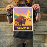 Yellowstone National Park: Old Faithful Bisons (63 National Parks) Art Print