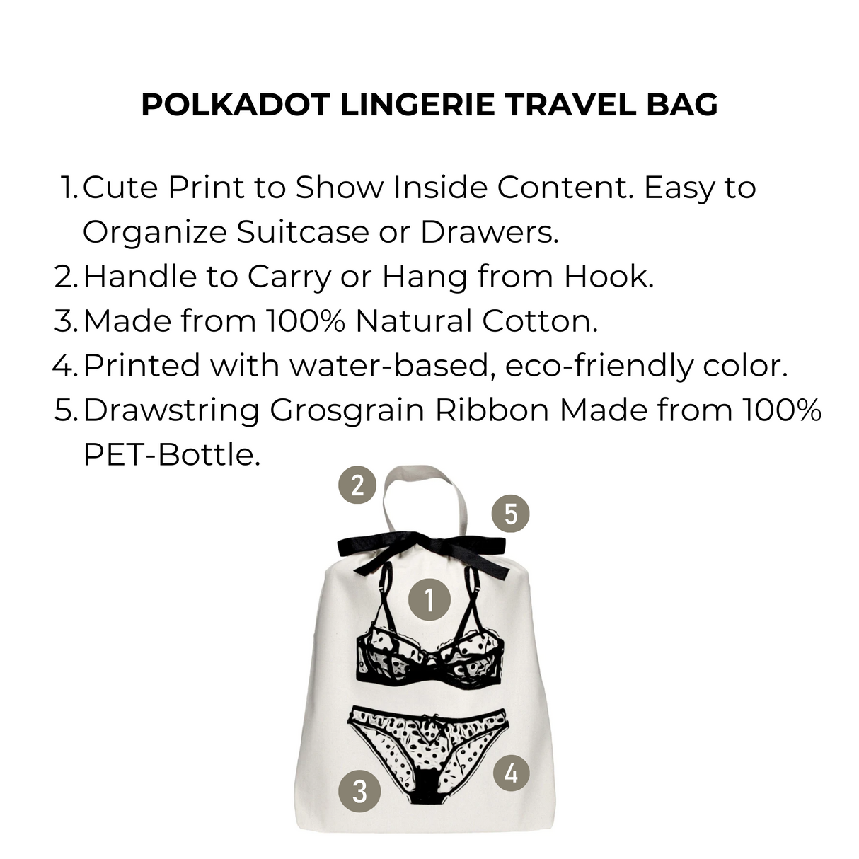 Polkadot Lingerie Travel Bag, Cream