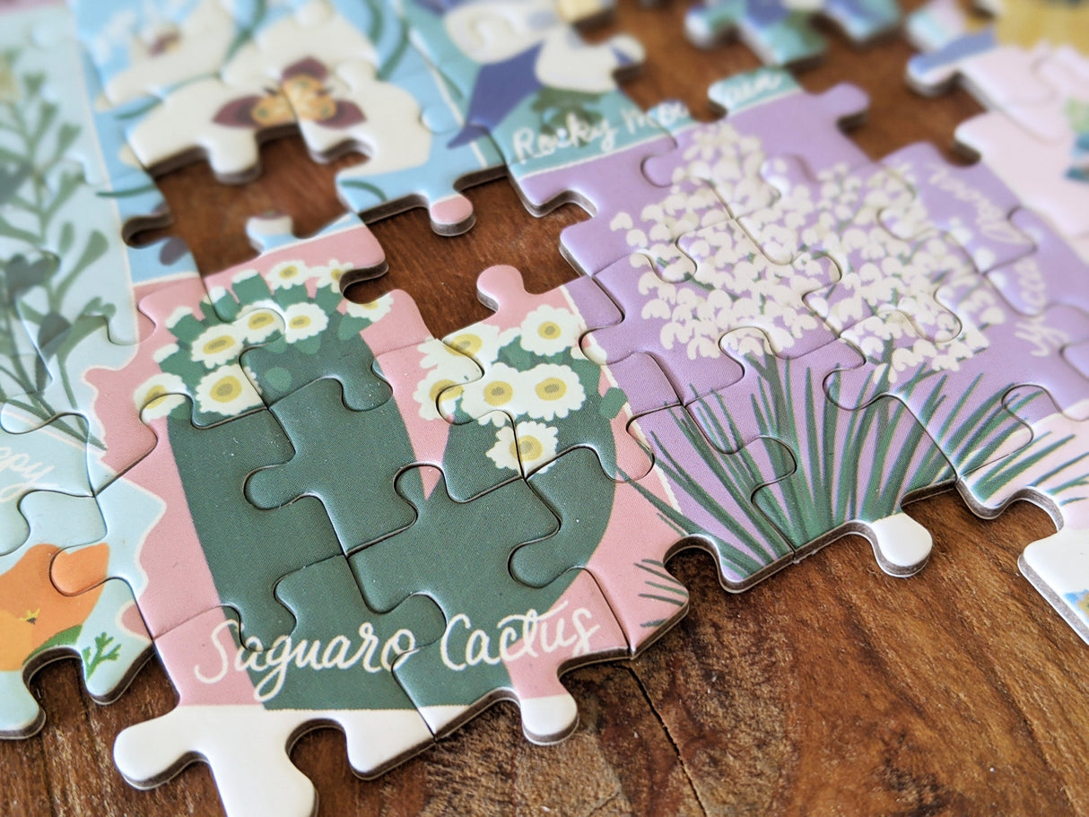 Map Shaped US State Flowers Jigsaw Puzzle (275 pc)