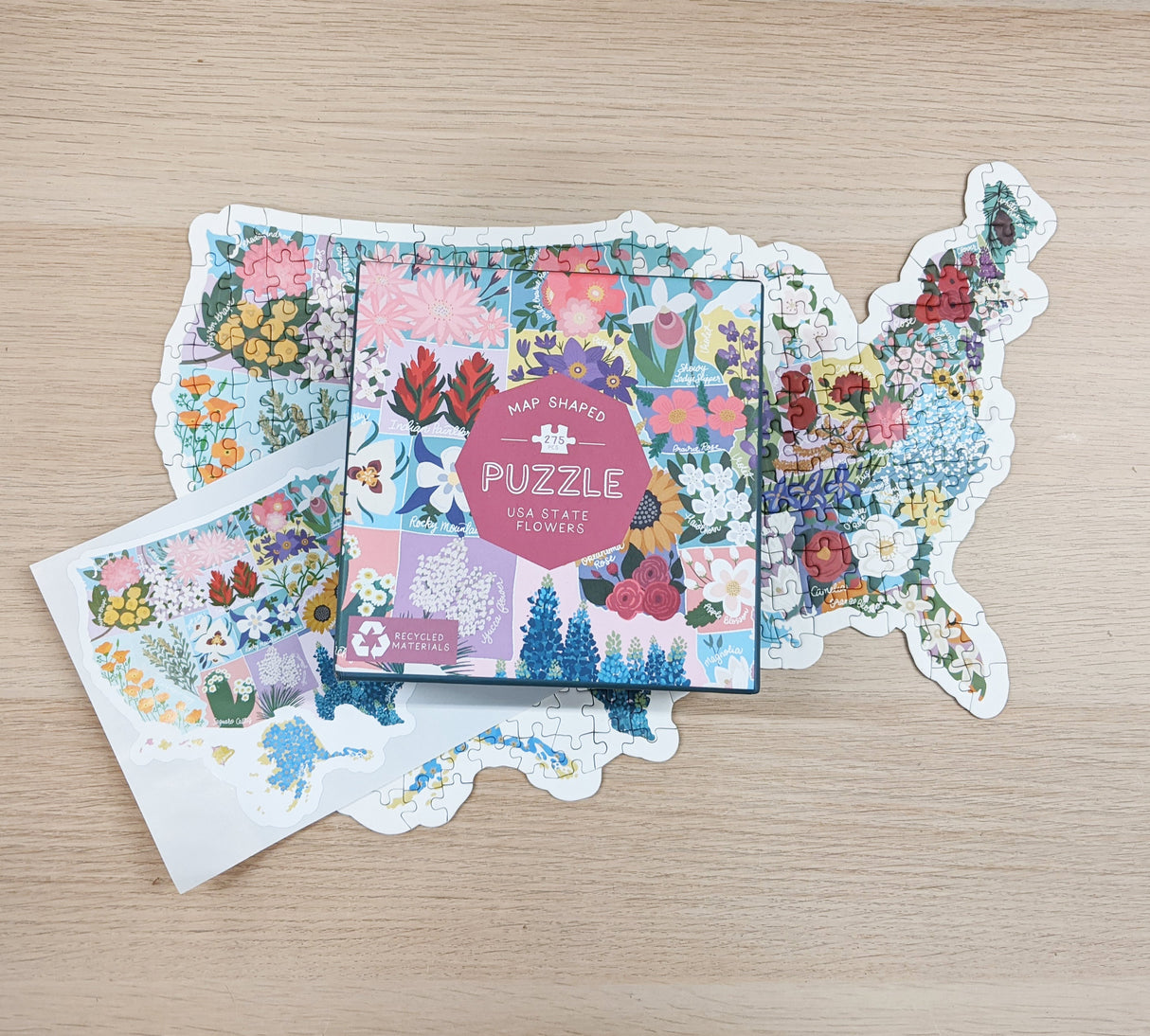 Map Shaped US State Flowers Jigsaw Puzzle (275 pc)