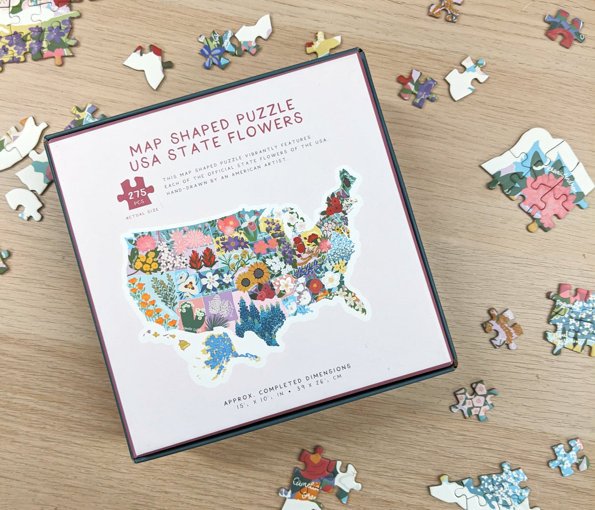 Map Shaped US State Flowers Jigsaw Puzzle (275 pc)