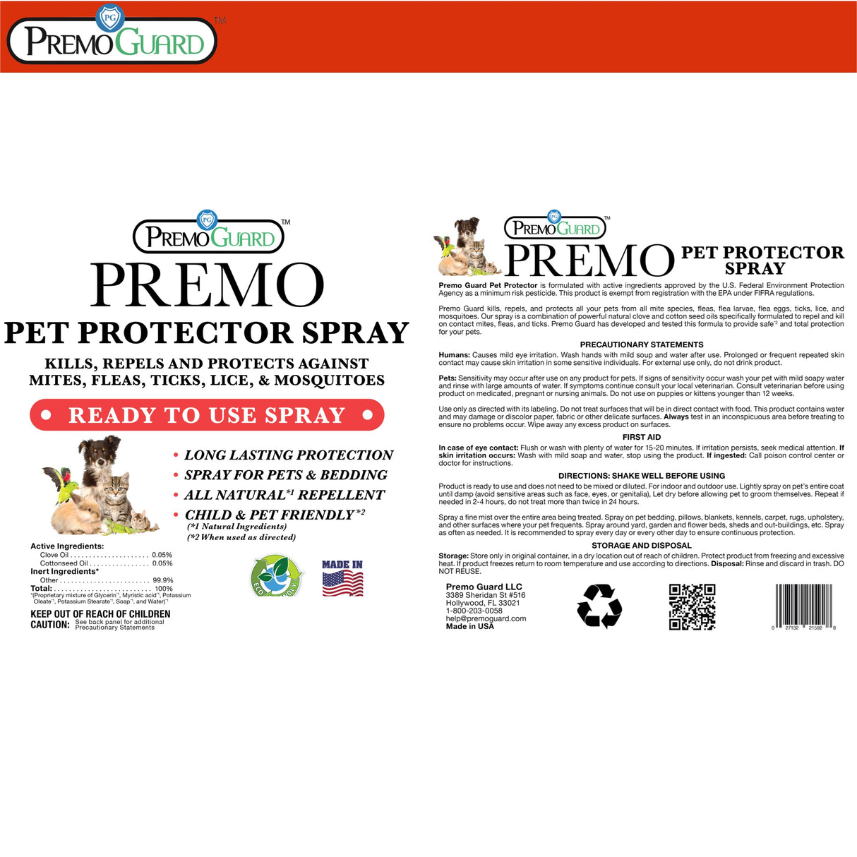 Pet Protector 32 oz - Plant Based All Natural Non-Toxic - By Premo Guard