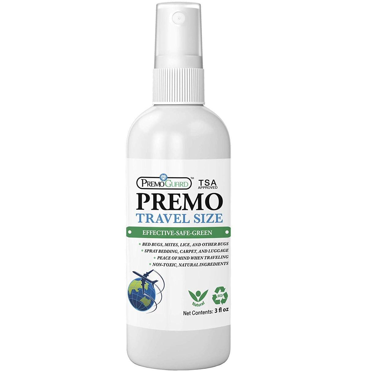 Bed Bug & Mite Killer Spray – 3 oz Travel Size – All Natural Non-Toxic - By Premo Guard