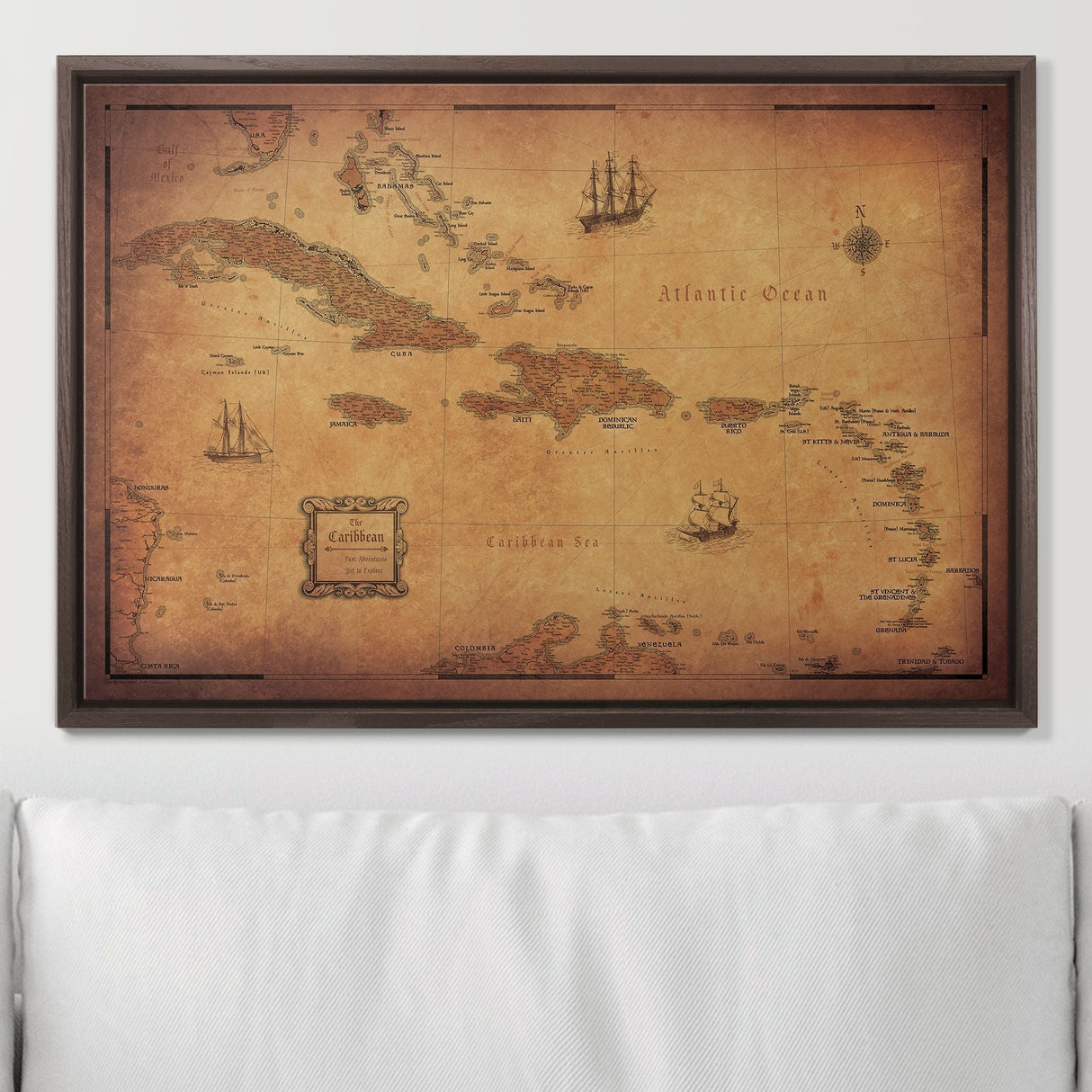 Push Pin Caribbean Map - Golden Aged - Pins Included!