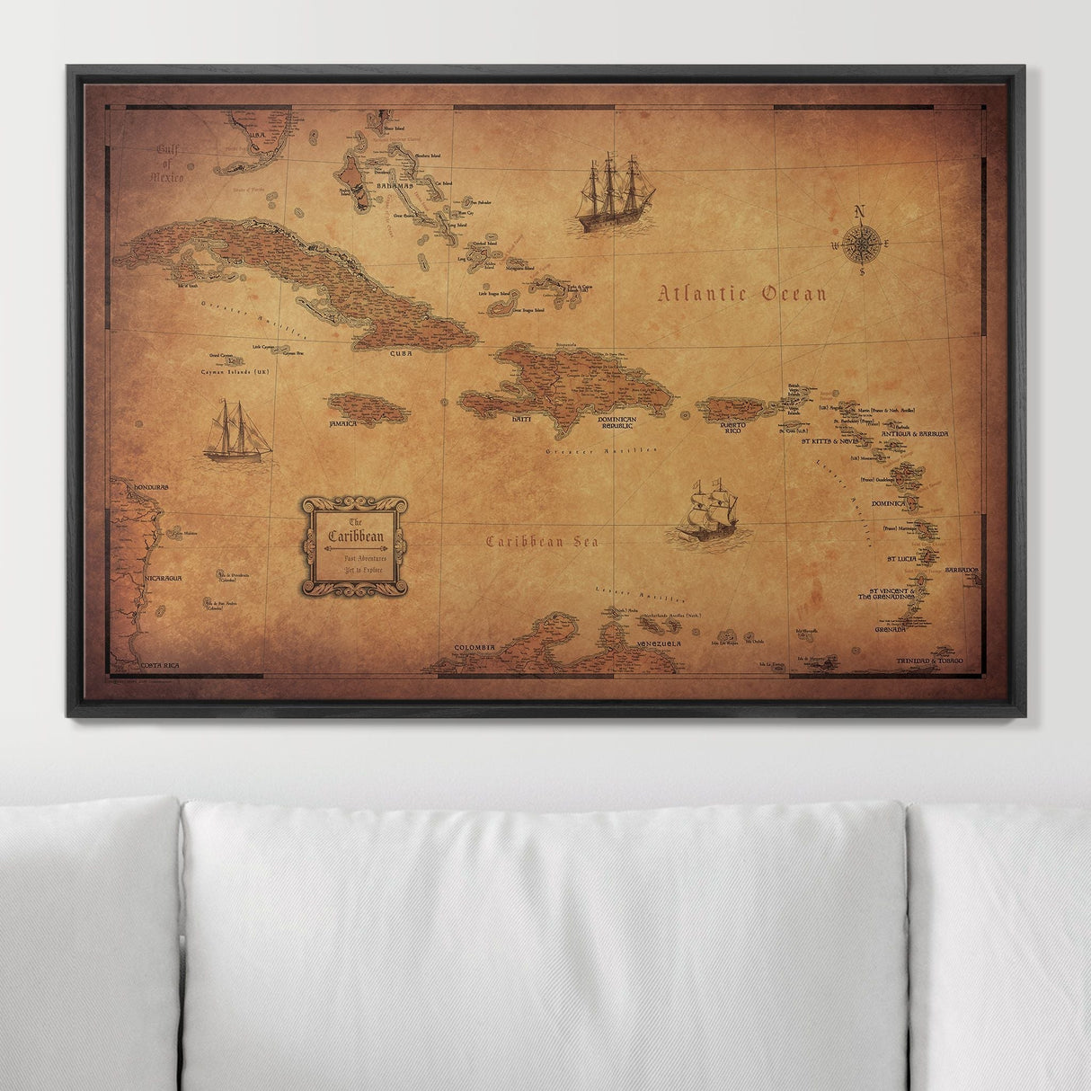 Push Pin Caribbean Map - Golden Aged - Pins Included!