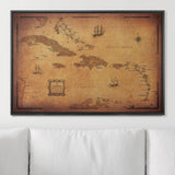 Push Pin Caribbean Map - Golden Aged - Pins Included!