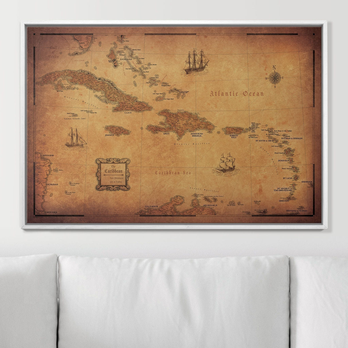 Push Pin Caribbean Map - Golden Aged - Pins Included!