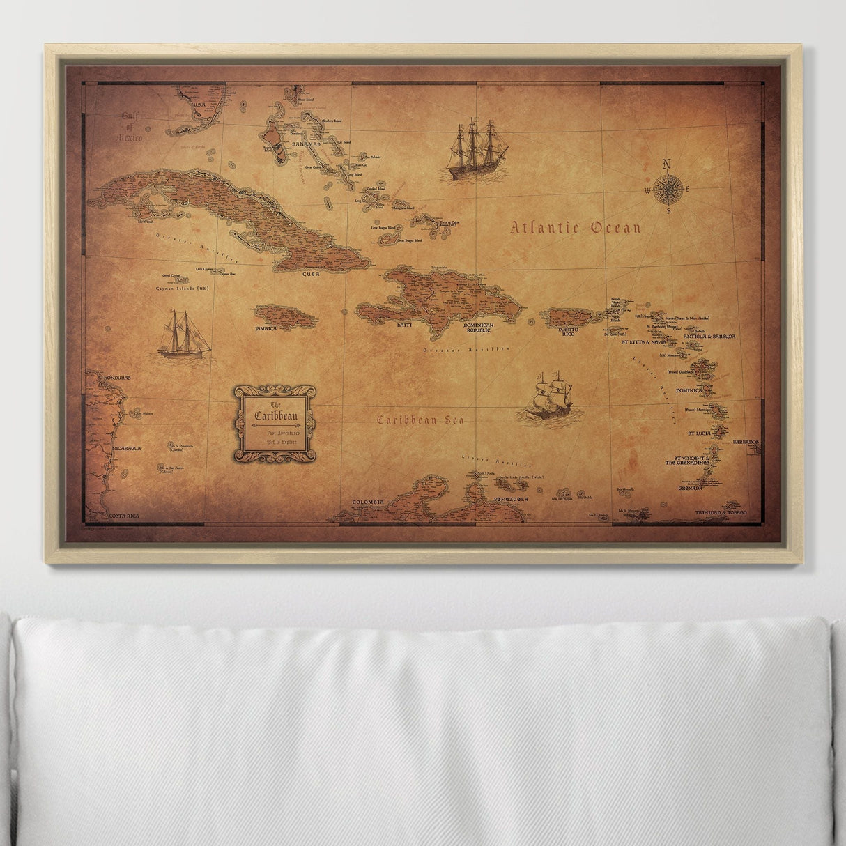 Push Pin Caribbean Map - Golden Aged - Pins Included!