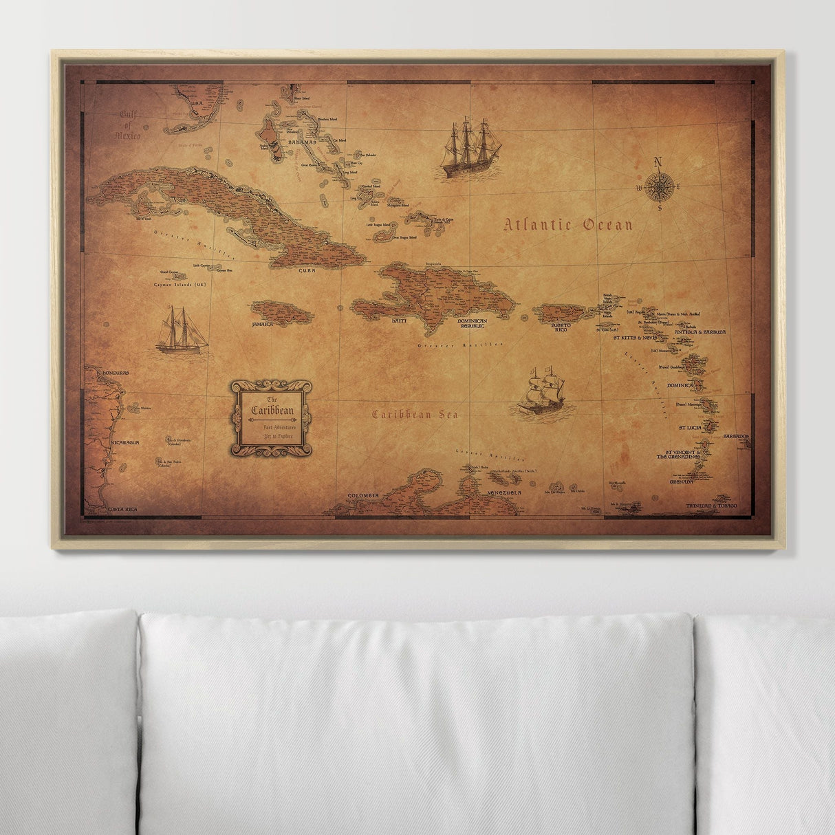 Push Pin Caribbean Map - Golden Aged - Pins Included!