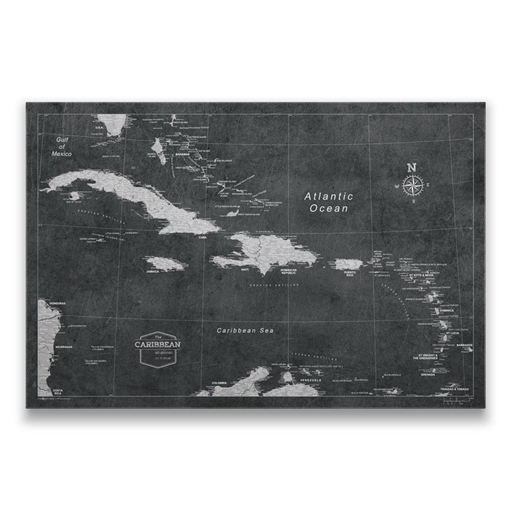 Push Pin Caribbean Map - Modern Slate - Pins Included!