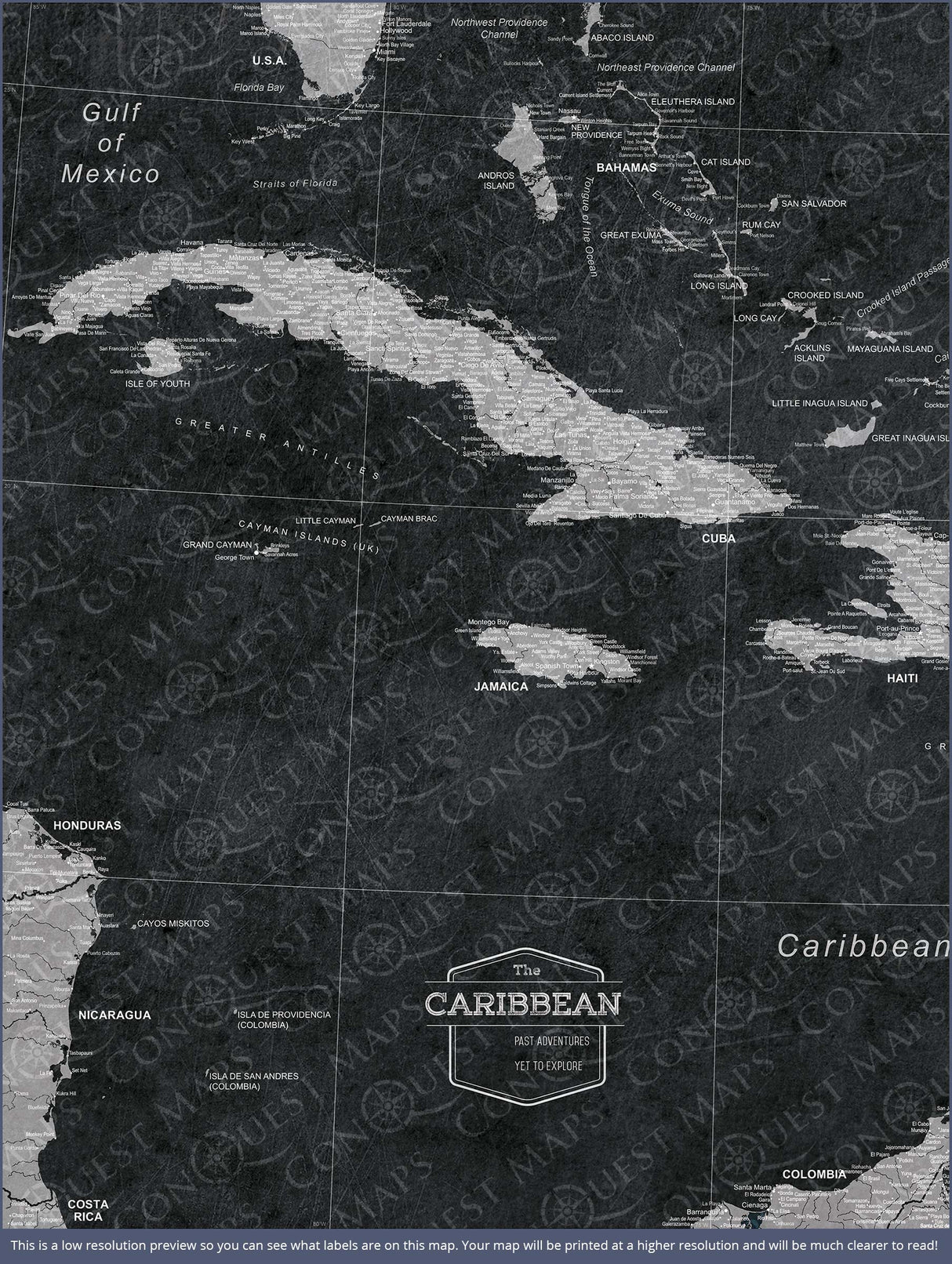 Push Pin Caribbean Map - Modern Slate - Pins Included!