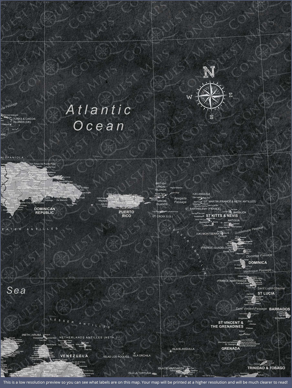 Push Pin Caribbean Map - Modern Slate - Pins Included!