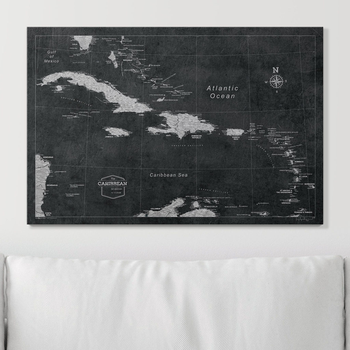 Push Pin Caribbean Map - Modern Slate - Pins Included!