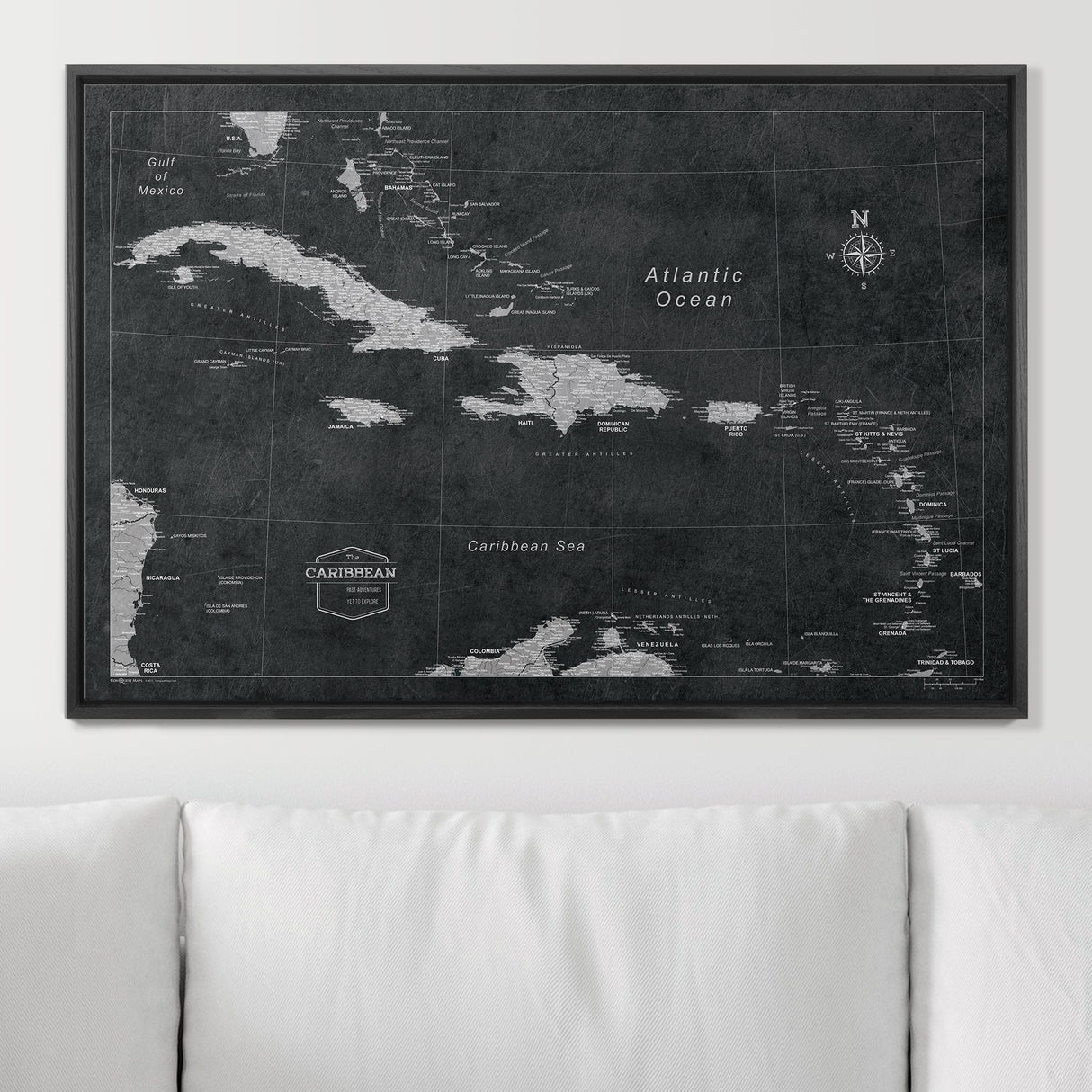 Push Pin Caribbean Map - Modern Slate - Pins Included!